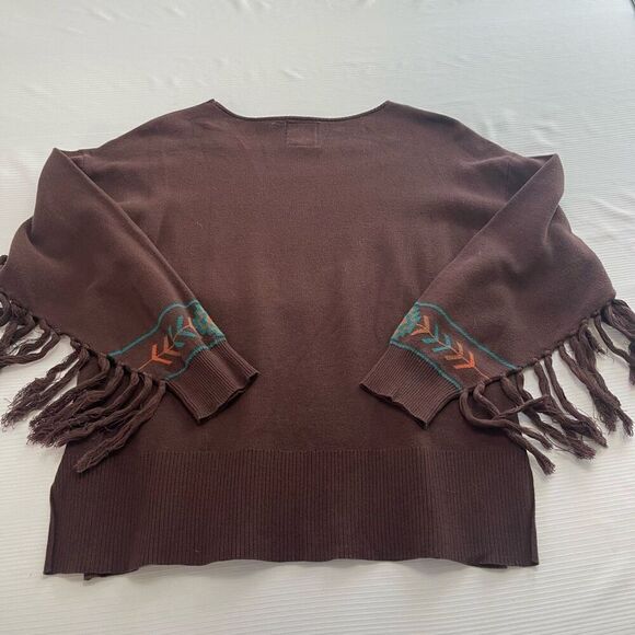 Cotton Rye Outfitters Brown Thunderbird Fringe Sweater Size Medium - Picture 8 of 9